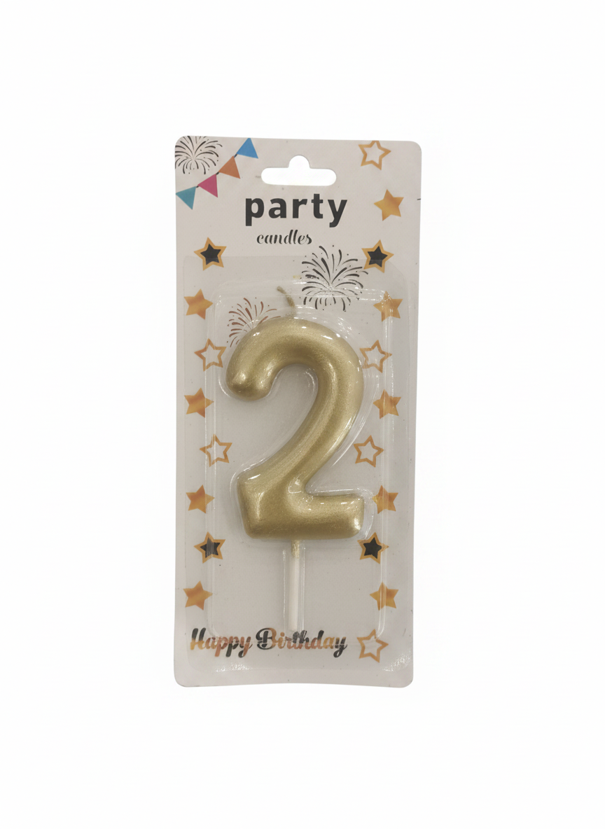 Gold Happy Birthday Number 2 Party Candle
