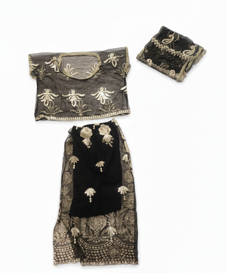 Sparkling Black & Gold Doll Lehenga Choli Set
