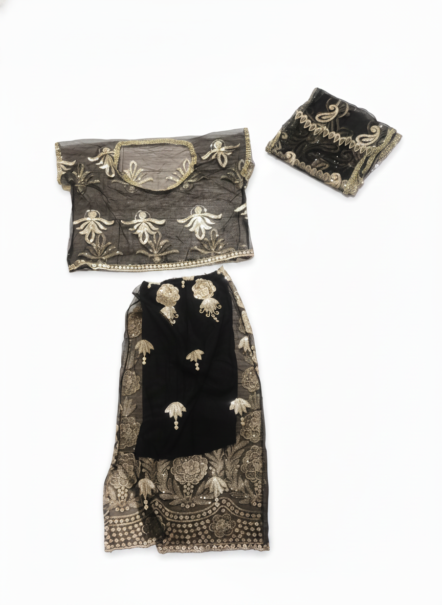 Sparkling Black & Gold Doll Lehenga Choli Set
