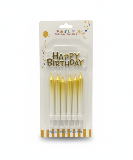 Happy Birthday Gold & White Ombre Candles