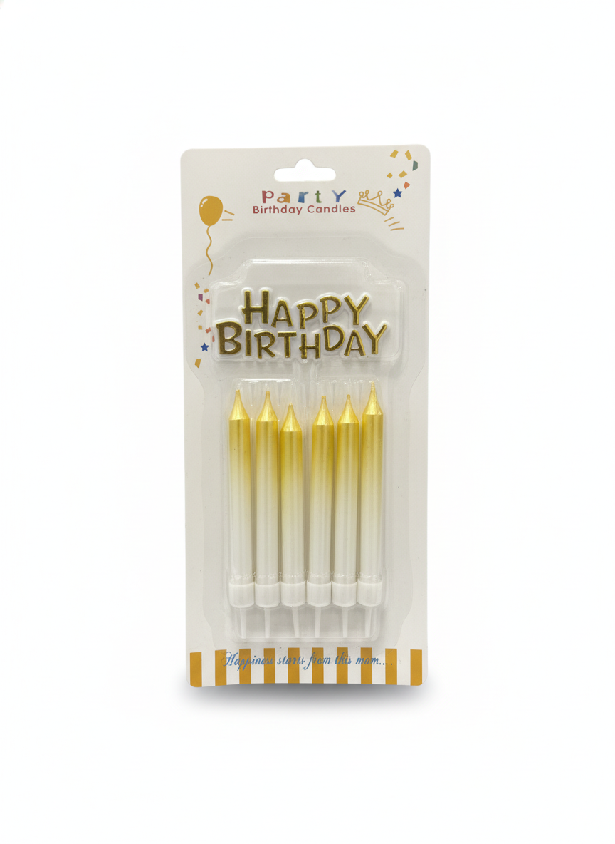 Happy Birthday Gold & White Ombre Candles