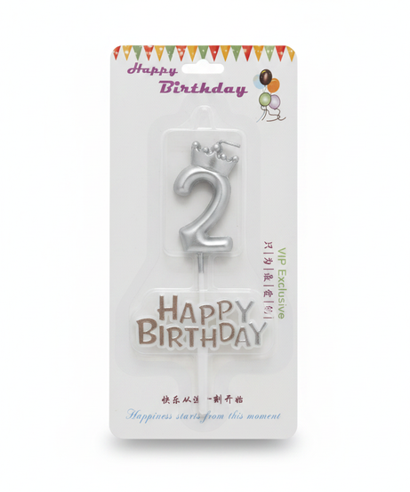 Happy Birthday Gold Number 2 Crown Candle Set