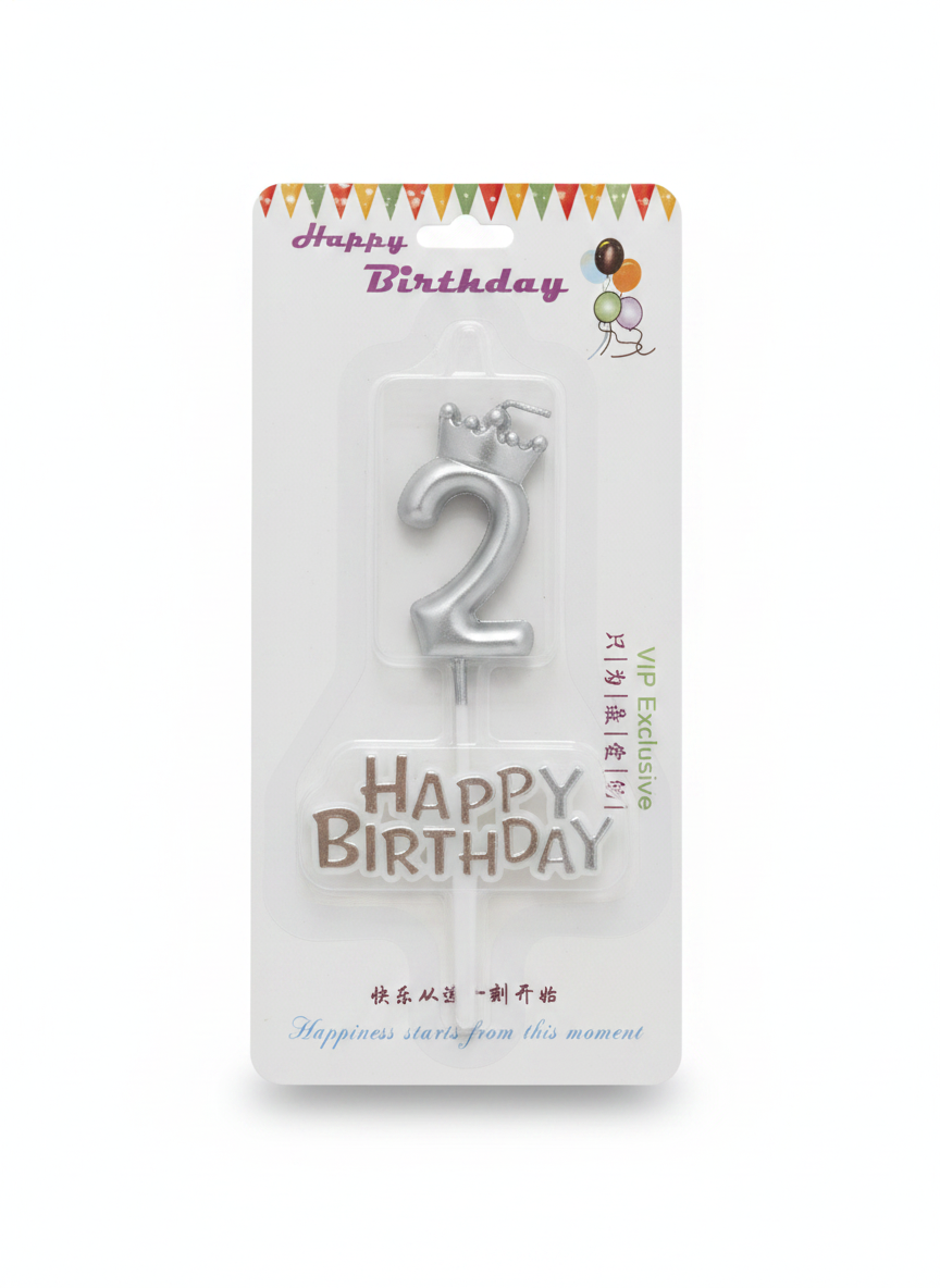 Happy Birthday Gold Number 2 Crown Candle Set