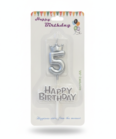 Happy Birthday Gold Number 5 Candle with Crown & Message