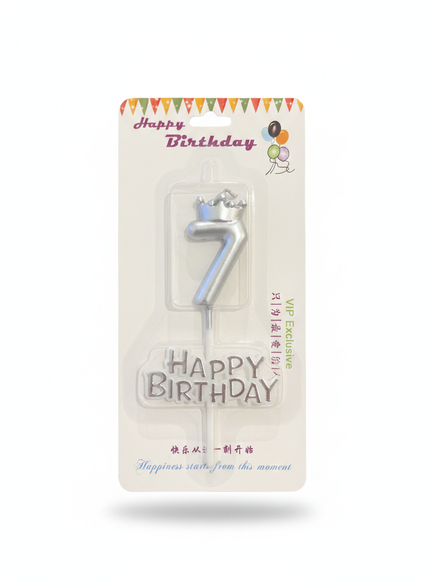 Happy Birthday Number 7 Crown Candle & Topper Set