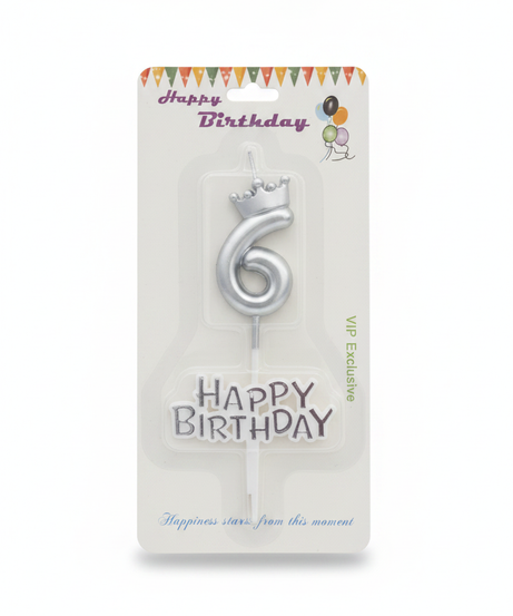 Gold Crown Number 6 Birthday Candle with Happy Birthday Topper