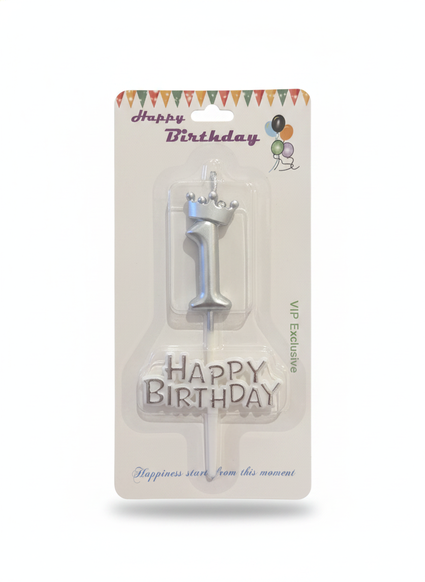 Happy Birthday Golden Crown Number 1 Candle & Topper Set