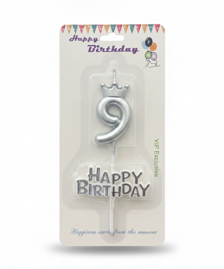 Gold Crown Number 9 & Happy Birthday Candle Set