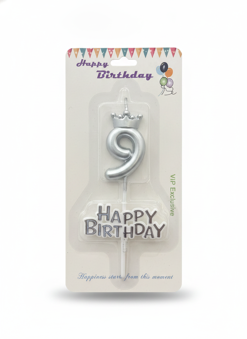 Gold Crown Number 9 & Happy Birthday Candle Set