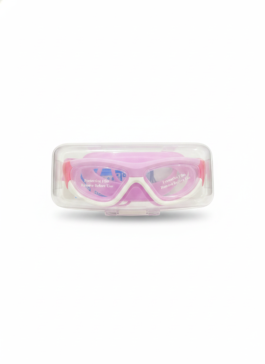Children's Pink Swimming Goggles with Protective Case