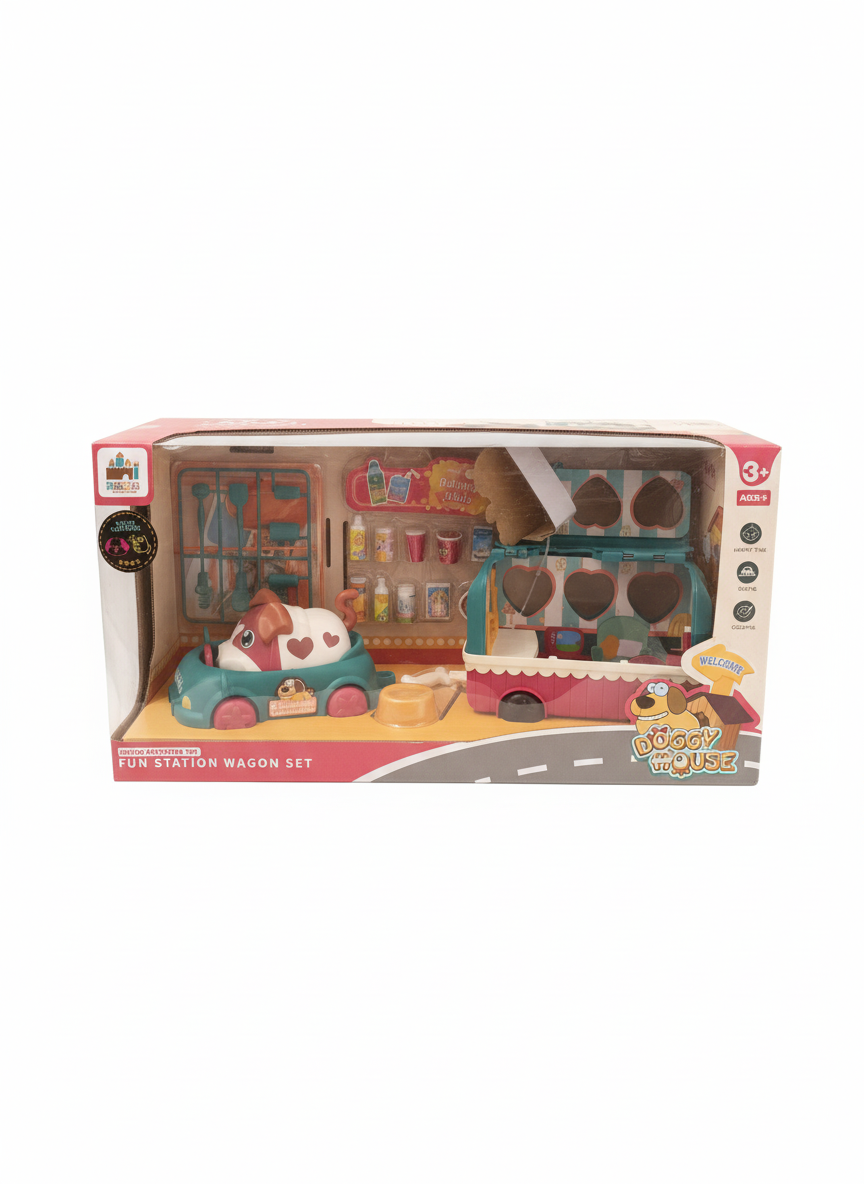 Doggy House Sound Activation Toy Fun Station Wagon Set Delicious Snacks