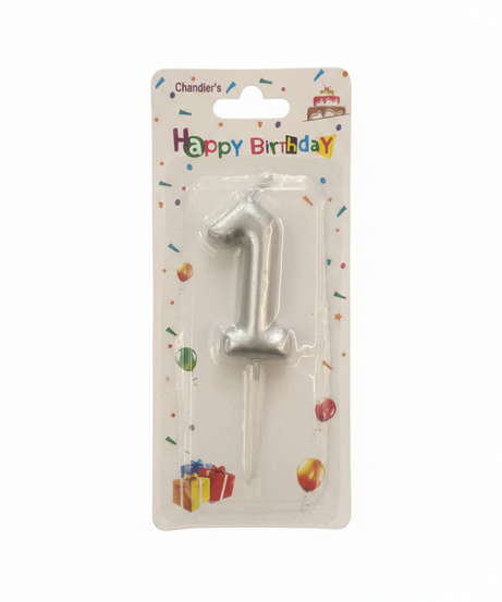 Chamtler's Happy Birthday Number 1 Silver Candle