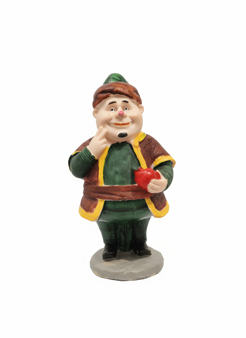 Traditional Jovial Man Figurine with Apple