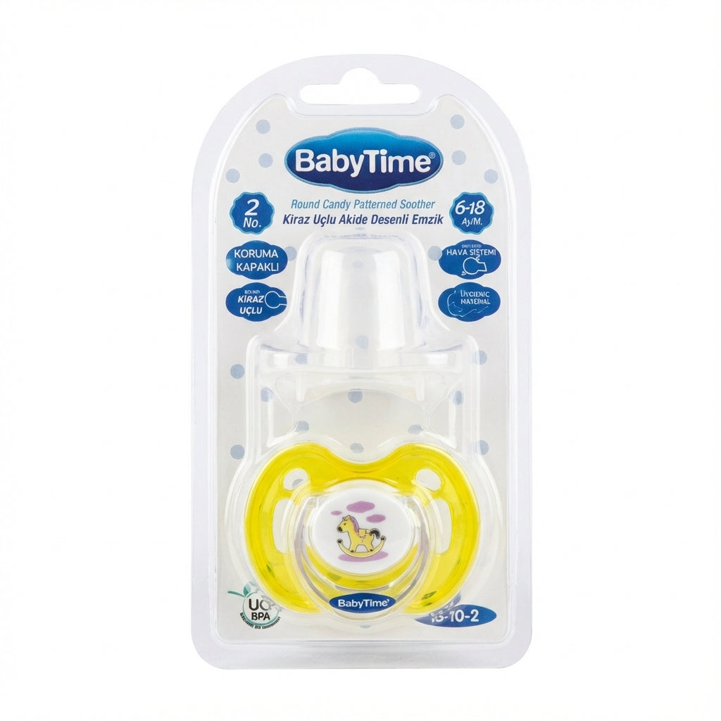 BabyTime Round Cherry-Tipped Candy Patterned Soother Stage 2 (6-18 Months)