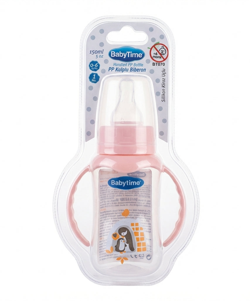 BabyTime Handled PP Bottle with Silicone Nipple, 150ml