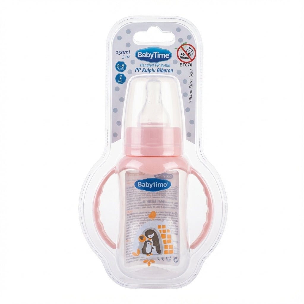 BabyTime Handled PP Bottle with Silicone Nipple, 150ml