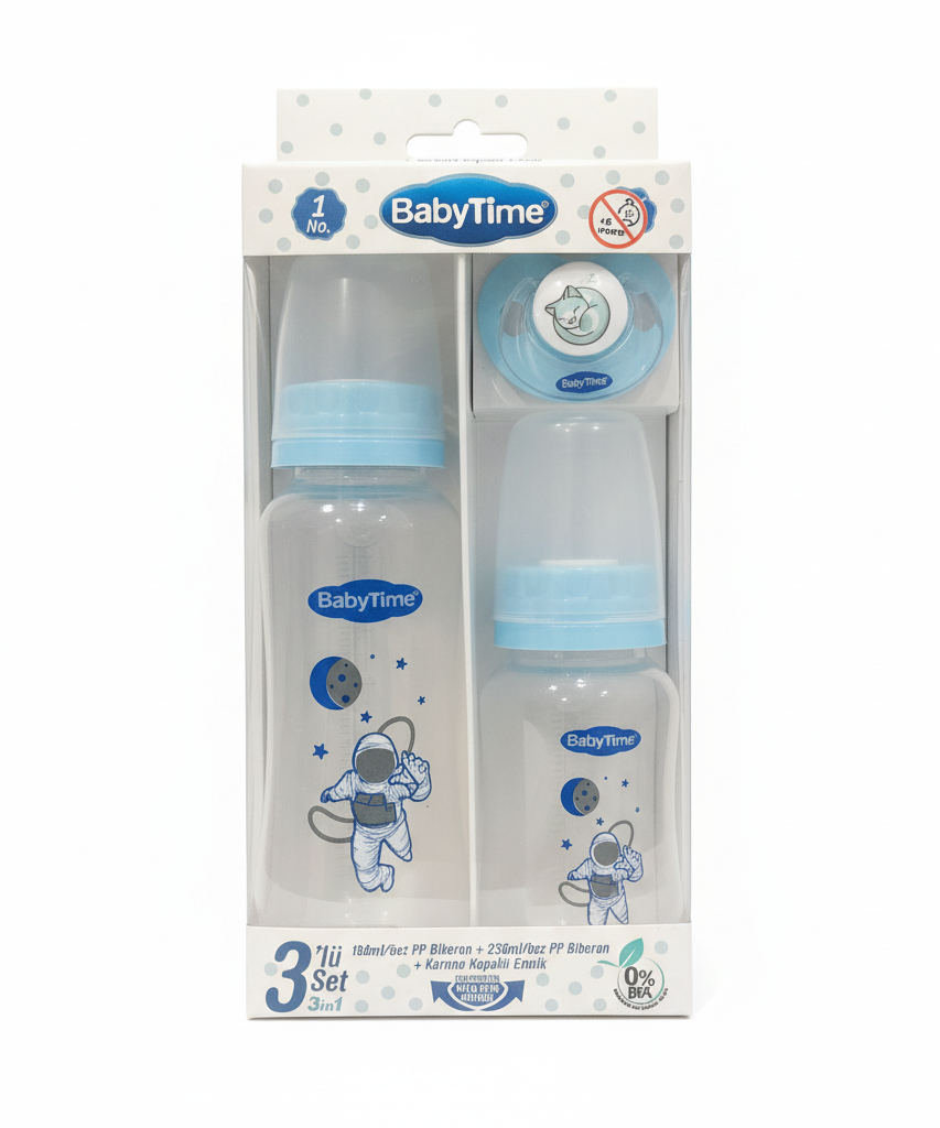BabyTime 3-in-1 PP Baby Feeding Set with Pacifier (0-6 Months)