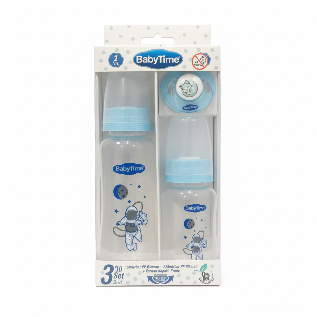 BabyTime 3-in-1 PP Baby Feeding Set with Pacifier (0-6 Months)