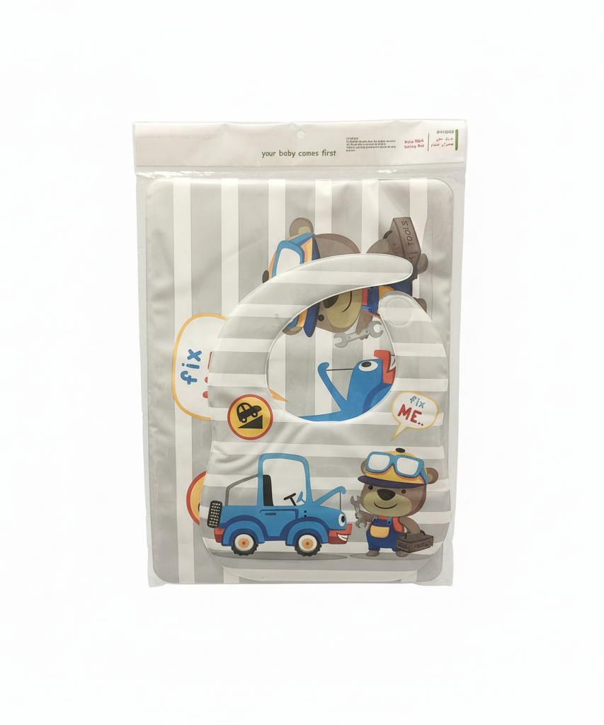 LA FRUTTA Baby Bibs & Eating Mat (Mechanic Bear & Truck Design)
