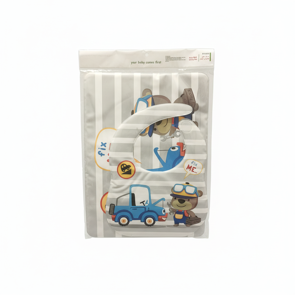 LA FRUTTA Baby Bibs & Eating Mat (Mechanic Bear & Truck Design)